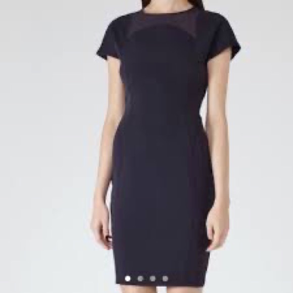 Reiss Bellanne Navy Blue Sheer Panel Dress - Picture 2 of 9